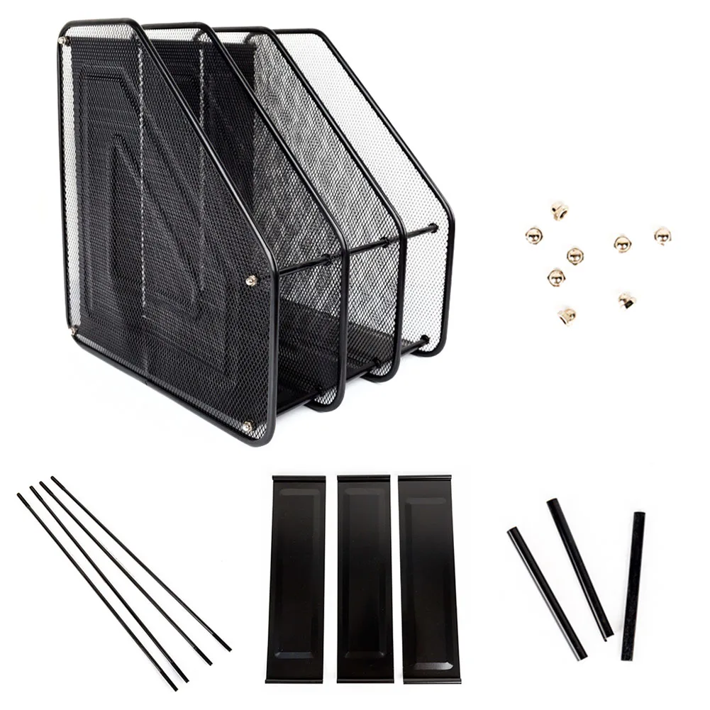 الثلاثي رف منظم سطح المكتب شبكة معدنية حامل المجلات كتب المحمولة الوثائق مجلد المنزل تخزين سهلة تجميع الزخرفية