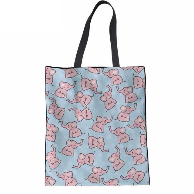 Cute-Cartoon-Animal-Elephant-Printed-Women-Shopping-Tote-Bags-Casual-Female-Recycling-Bags-Multi-function