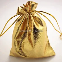 100 шт./лот 13x18 см позолоченные Сатиновые сумки со шнурками на свадьбу для конфет и ювелирных изделий Подарочный пакет