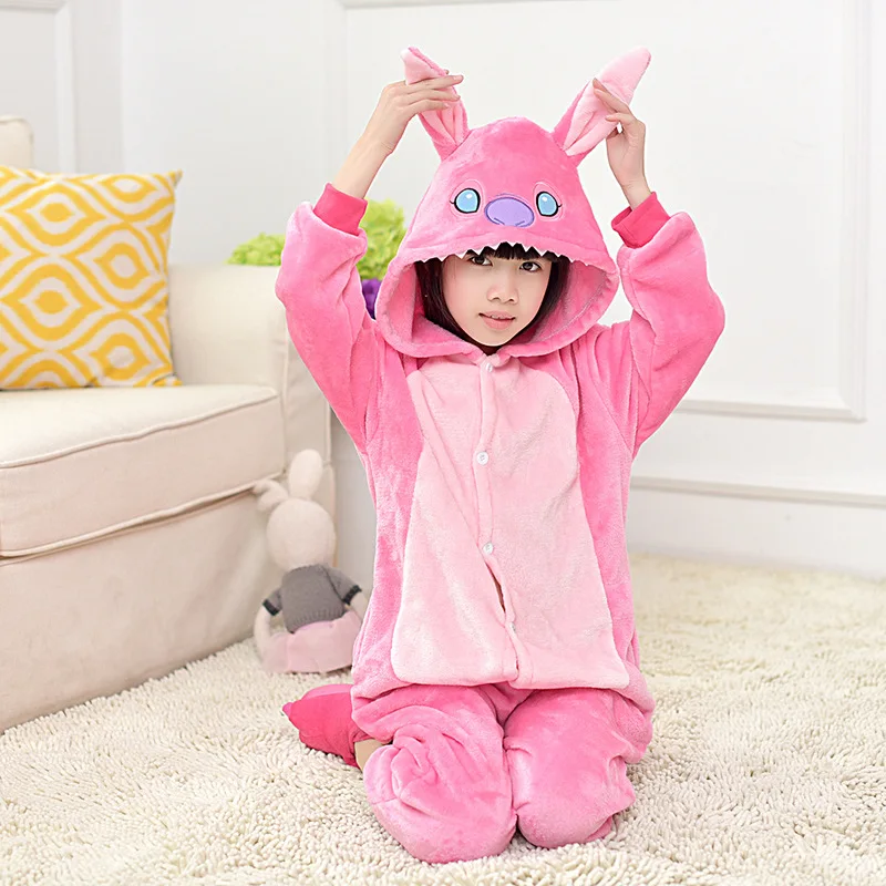 Синий Розовый Ститч Onesie пижамы кигуруми животных Косплей Костюм Хэллоуин семья пижамы Женщины