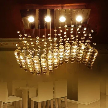 

High Quality Wave-shaped K9 Crystal Chandeliers LED Hanging Wire Lights Restaurant Shop Bar Rectangular Crystal Ceiling Lamp