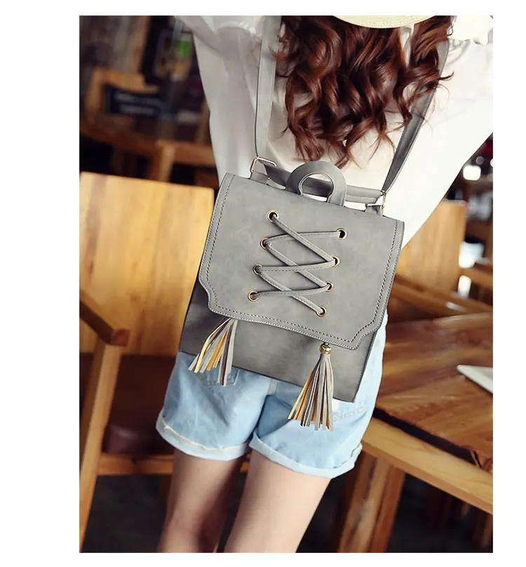 JANESPRI New Design Tassel Women Backpack PU Leather Backpack for Girl Female School Shoulder Bag Vintage Travel Bagpack Mochila (2)