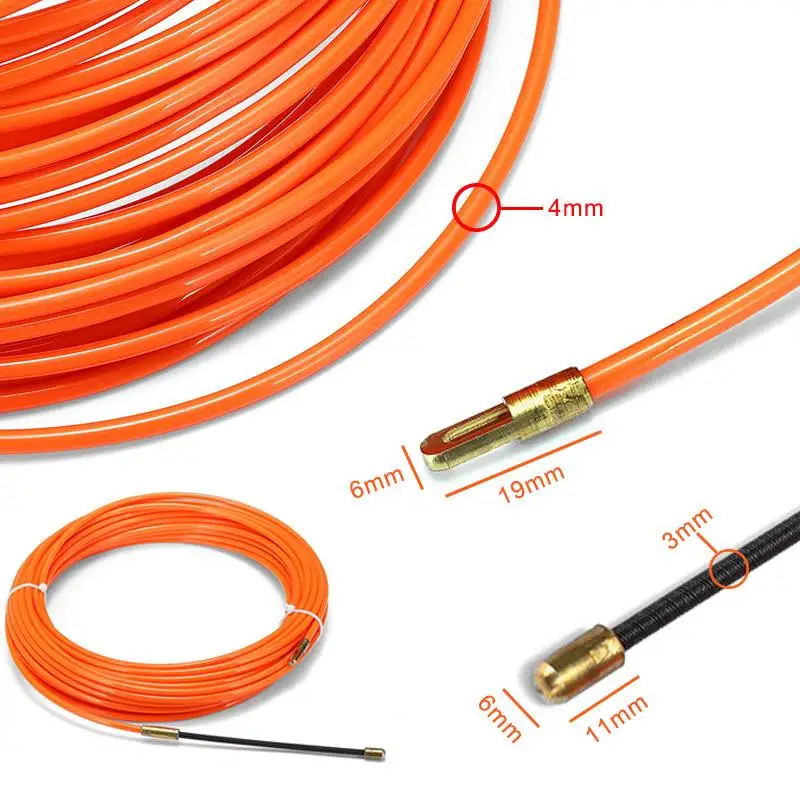 Прочный 4 мм 5 м до 40 м оранжевый направляющее устройство нейлоновый Электрический кабель толкатели трубчатый змеевик Rodder протяжная проволока провода