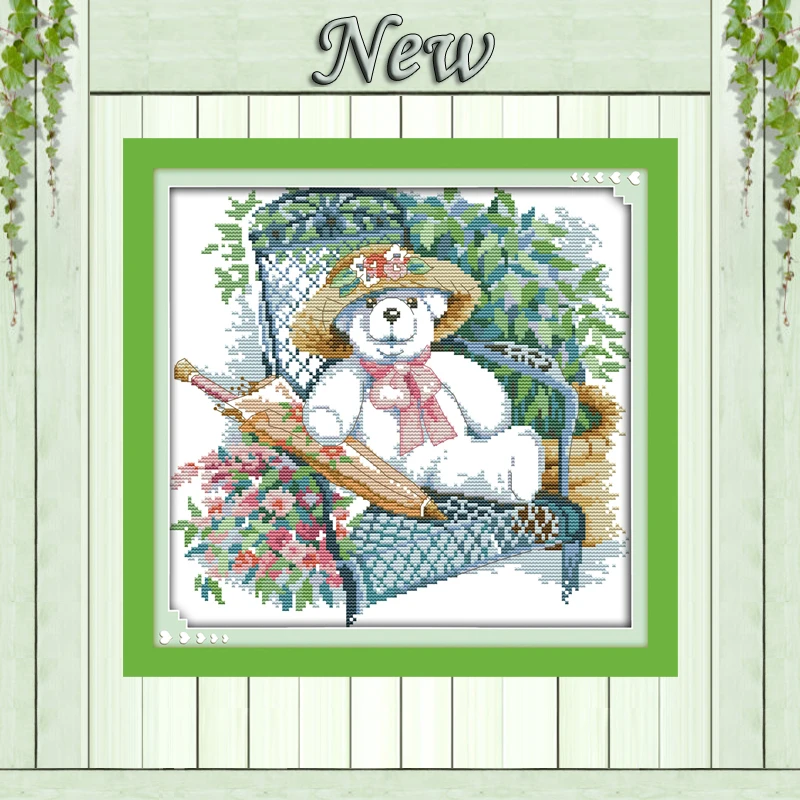 The elegant little white bear flowers painting counted Print on canvas DMC 11CT 14CT Cross Stitch Needlework kits embroider Sets | Дом и сад