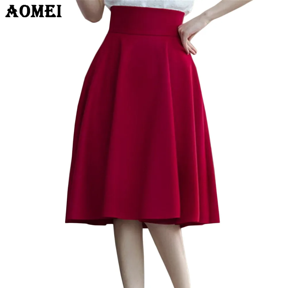 Baratos Falda elegante plisada de cintura alta Verde Negro Blanco hasta la rodilla Faldas acampanadas Moda Mujer Faldas Saia 5XL de talla grande señoras Jupe