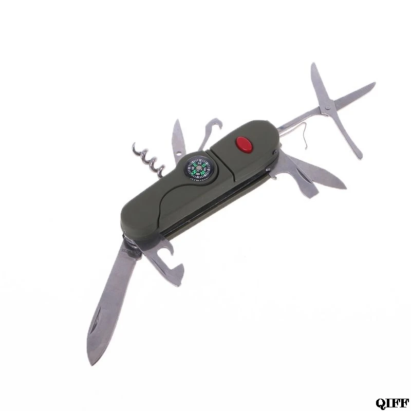 

Drop Ship 13 in 1 Multifunction Outdoor Camping Survival EDC Pockets Tool with LED Light Compass Swiss Folding Knife MAY28