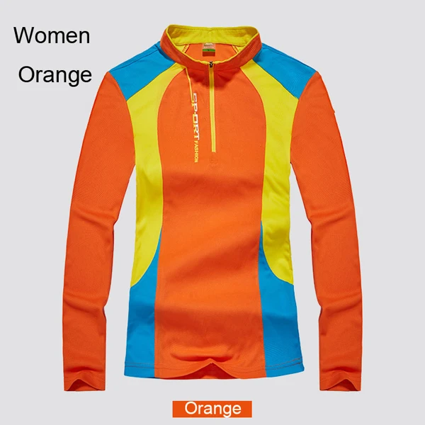 Женская и мужская футболка для бега с длинным рукавом, быстросохнущая, дышащая, для спорта на открытом воздухе, рубашки для походов, кемпинга, топы, Весенняя тренировочная спортивная одежда - Цвет: Women Orange