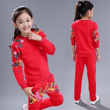 

New Fashion Girl Spring Autumn Children's Sets Flower Printed Pullover T-shirt+Pant 2 Piece Sets Sport Casual Suit Sets Clothes