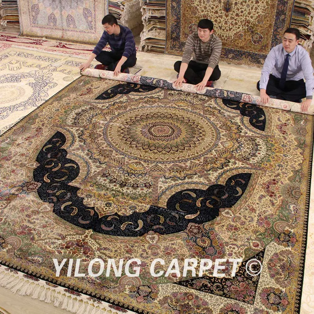 Yilong 10'x14' top turkey quality oriental silk persian rugs hand