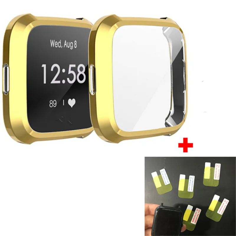 Gold 2 в 1 Силиконовый ТПУ полный защитный чехол для fitbit versa lite умный ремешок для экрана+ пленка для экрана для fitbit часы versa - Цвет: Gold
