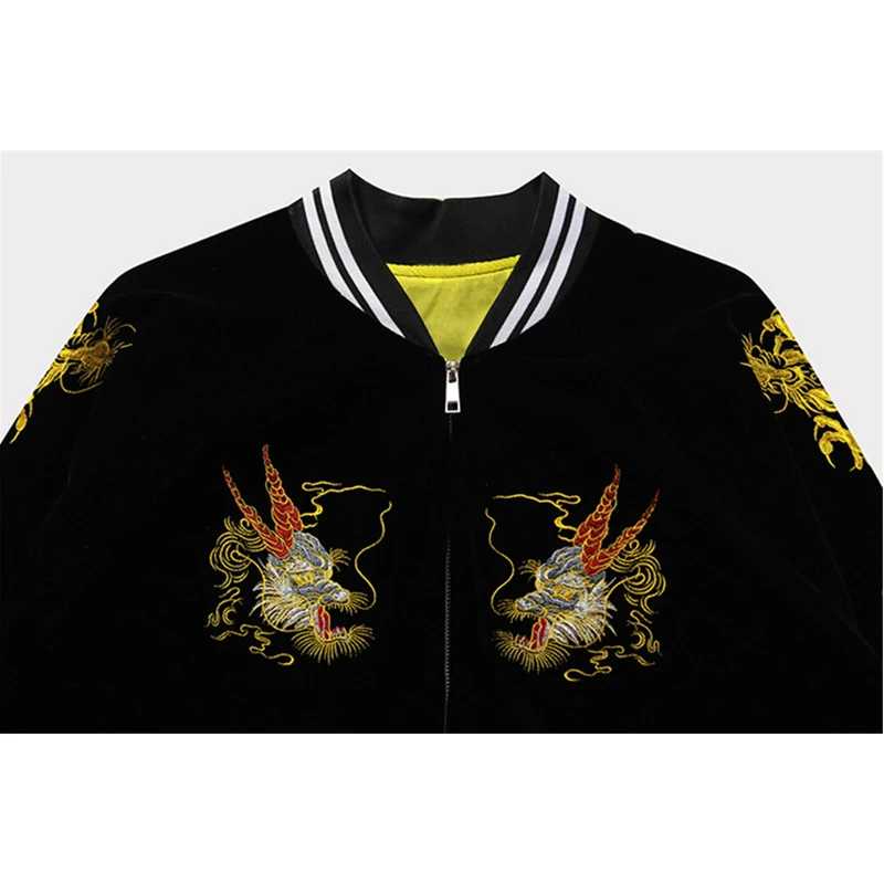 buy Autumn winter punk embroidered dragon bomber jacket baseball uniform jacket female loose bf wind st