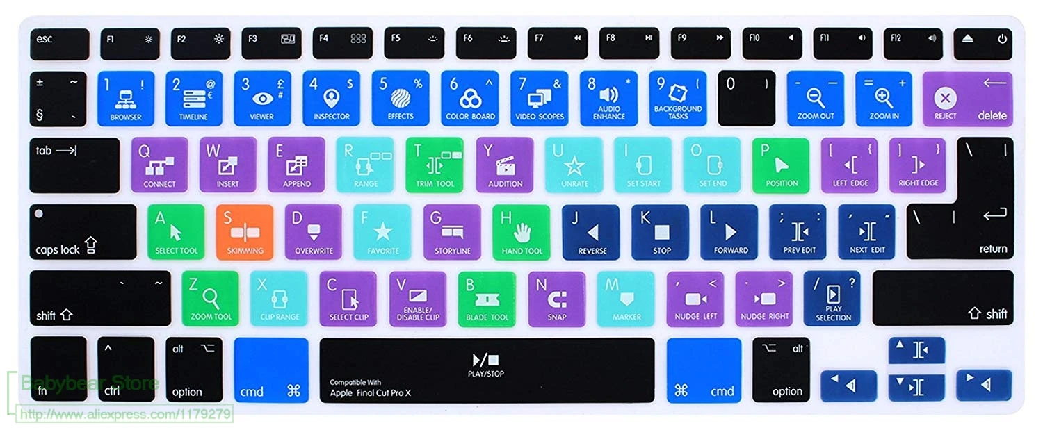 Final Cut Pro X ярлыки для клавиатуры силиконовый чехол старого Macbook 13 15 евро ЕС США MacBook