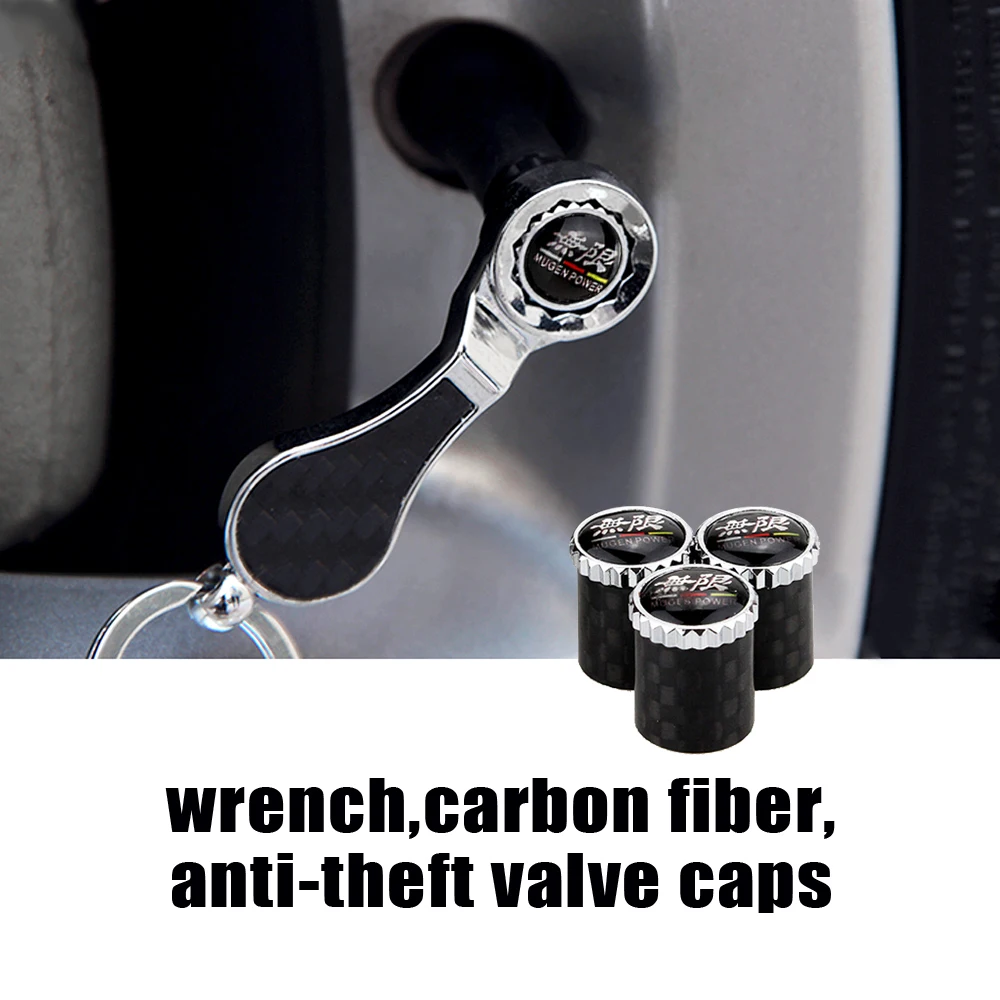 Carbon Fiber Wheel Mugen Logo Tire Valve Caps Wrench For Honda Civic