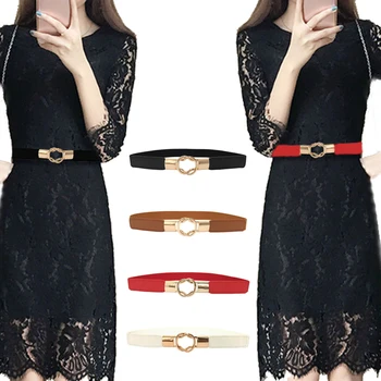 

4 Colors cinto feminino 1PC Comfortable PU Gold Circle Buckle off white Belt for women Elastic Slim ceintur Belts