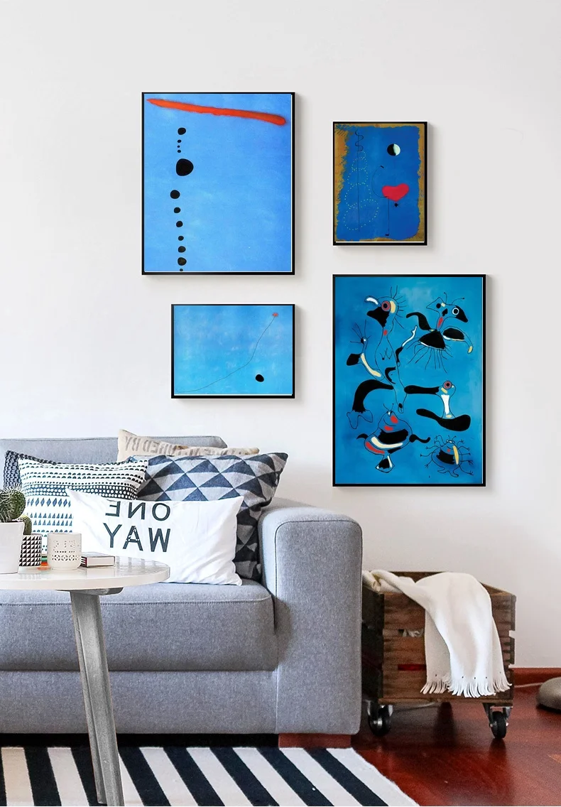 

Abstract Art Joan Miro Canvas Print Blue Gules Color Block Line Print Poster Canvas Painting Wall Art Home Decor No Frame
