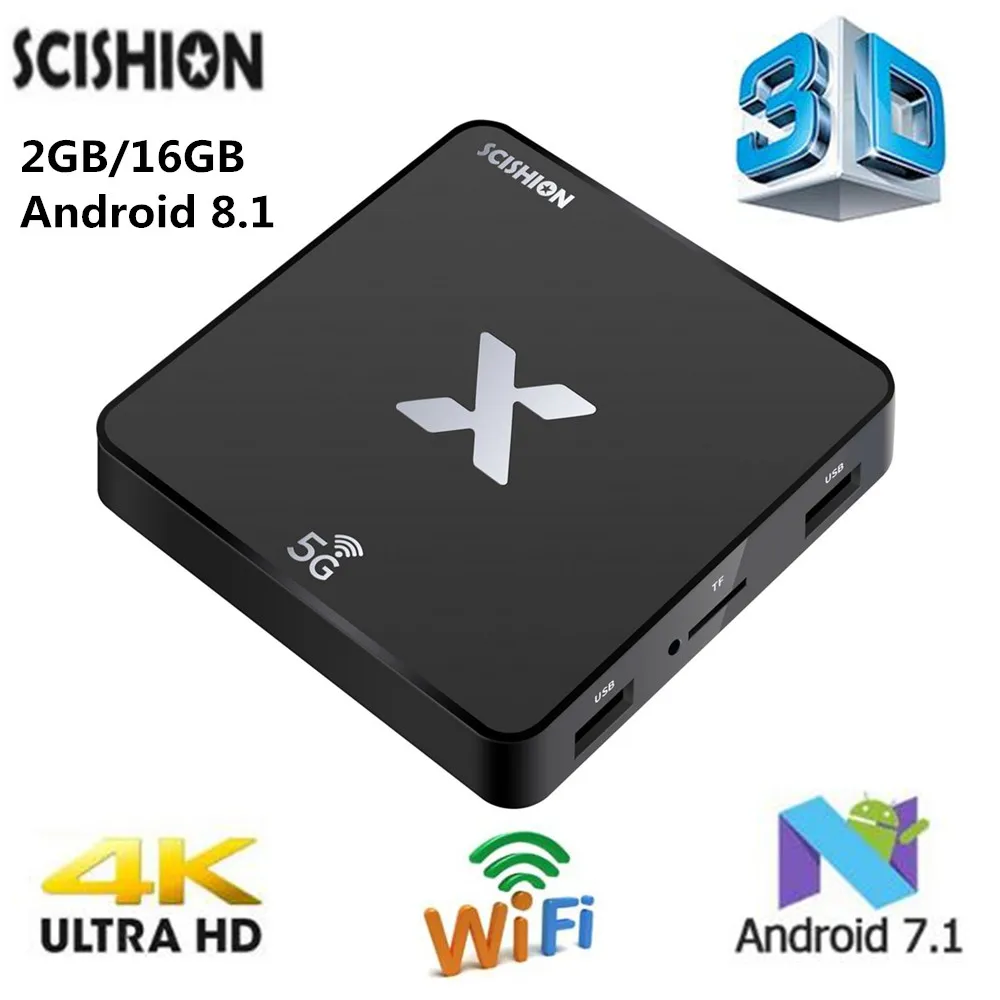 Scishion Modello X 4 К Smart ТВ Box Android 8,1 Rockchip3229 ТВ коробке 2 ГБ 16 ГБ 5 г Wi-Fi 100 Мбит H.265 телеприставки PK magicsee N5