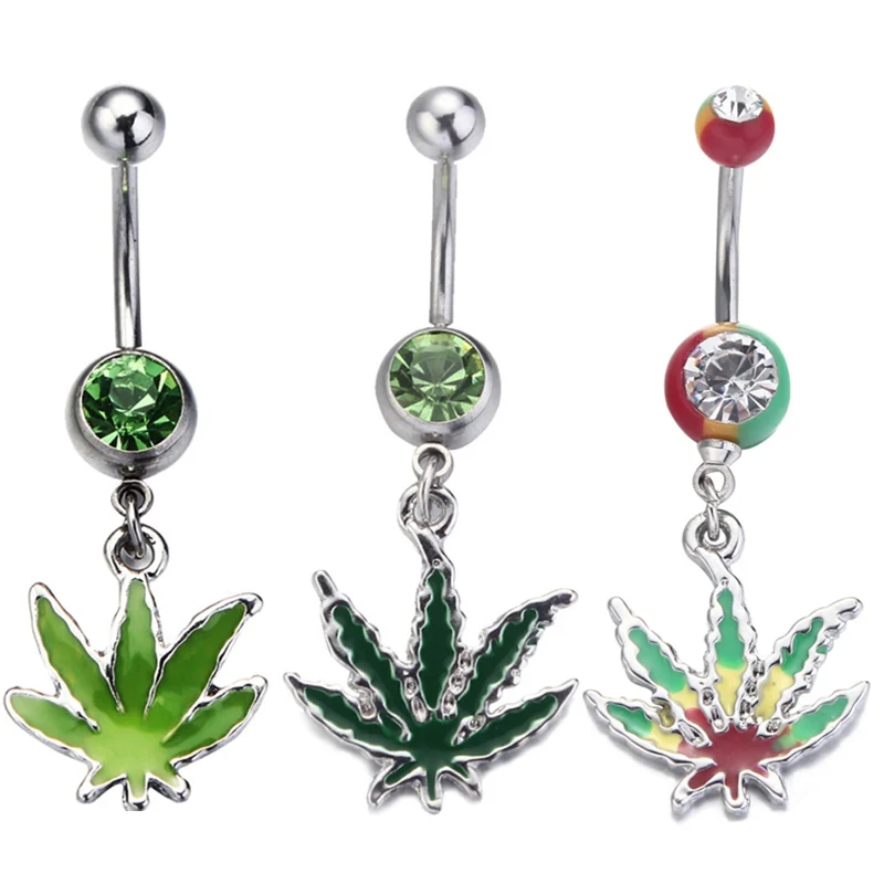 

Fashion Belly Ring Body Jewelry Crystal Jamaica Maple Leaf Belly Button Rings Body Piercing Navel Piercing Ombligo for Women