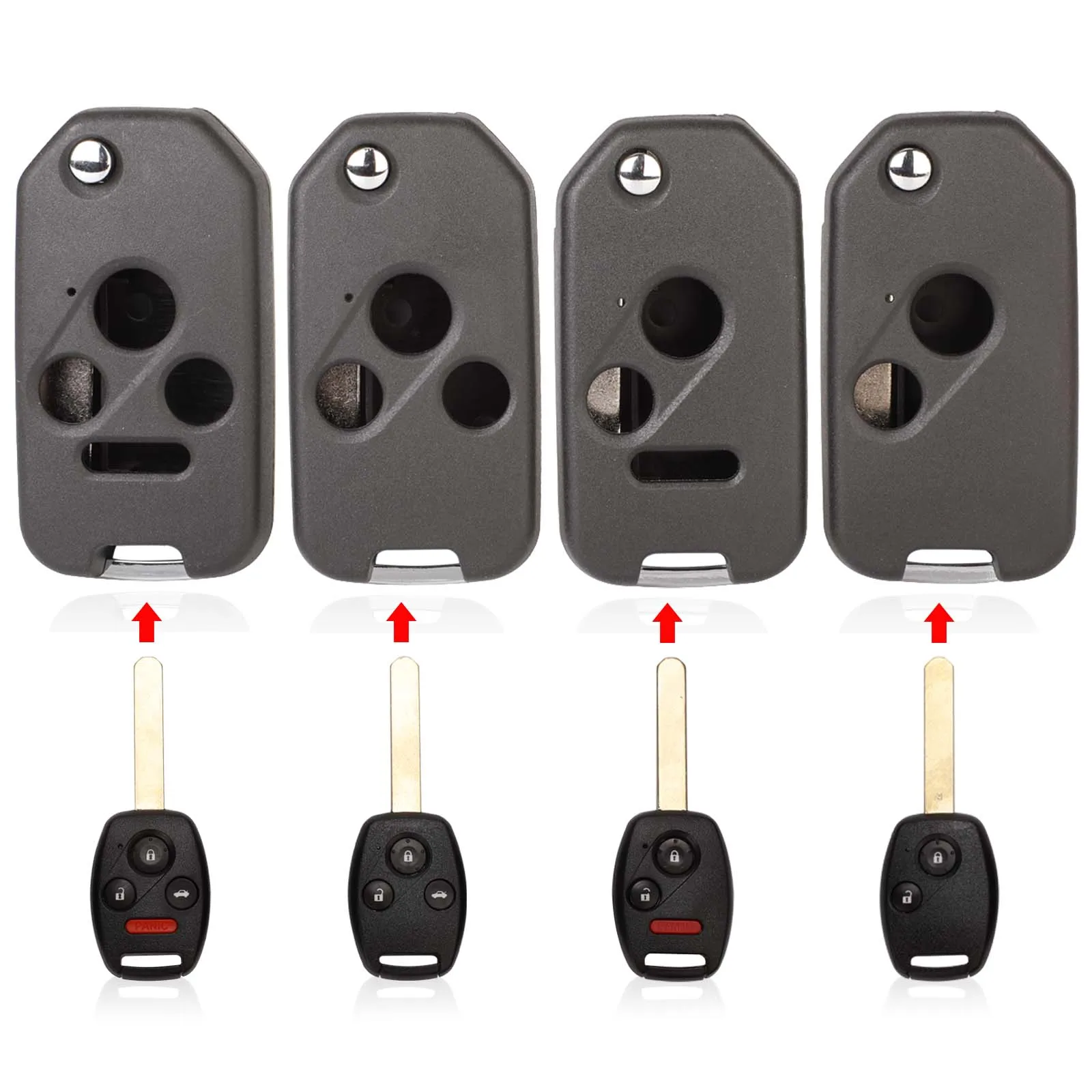 

jingyuqin 2/3/4 BTN Flip Remote Car Key Shell Refit For Honda Accord Jazz FRV Odyssey Rigeline Pilot Folding Key Fob Replacement