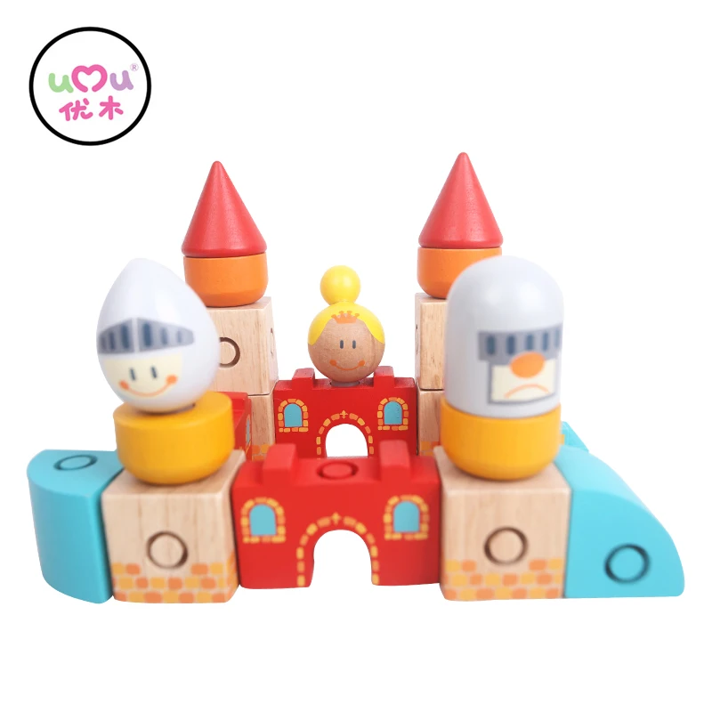 

Colorful Castle Building Blocks Kit Wooden Toys Educational Buckle Clasp Wood Building the Blocks Wooden Models UQ2088H