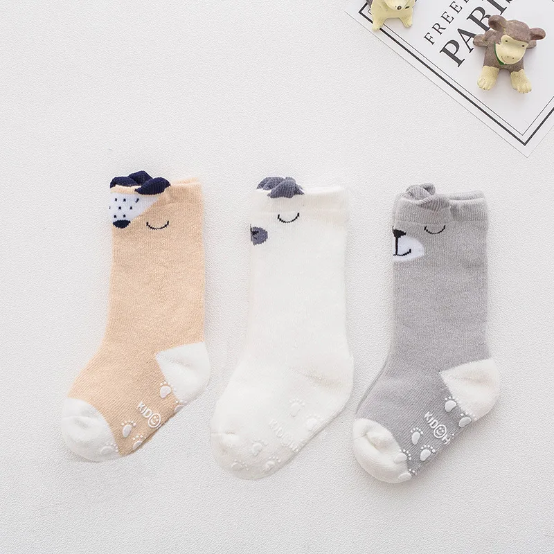 3 Pairs/Lot Baby Children Socks Whit Grips Cotton Cartoon Breathable High Tube Socks for Kids Baby Boys Girls Free Shipping 
