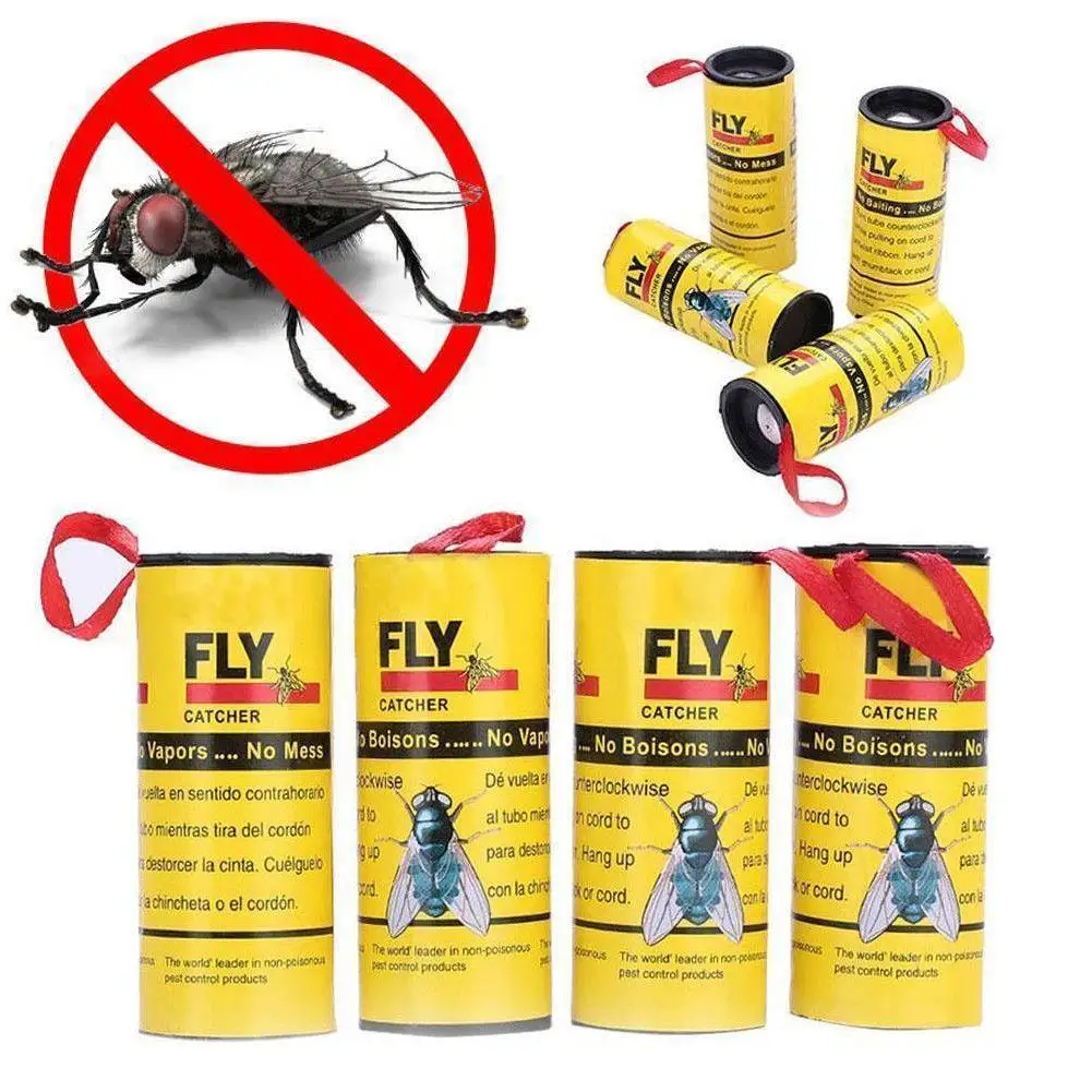 

4 Rolls Insect Bug Glue Paper Killer Fly Catcher Trap Ribbon Strip Sticky Tape Set