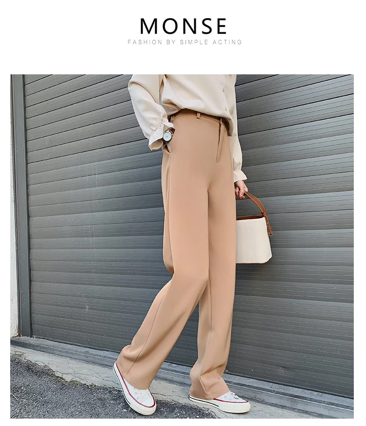 HziriP OL стильные широкие брюки для женщин Новые однотонные с высокой талией Элегантные брюки для офиса и работы женские Pantalon Femme