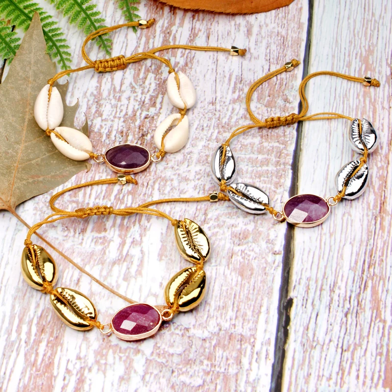 

MOON GIRL Boho Chic Natural Cowrie Charm Bracelet Fashion Trendy Geometric Stone Wrap Chic Friendshio Pulseras Women Dropshippin