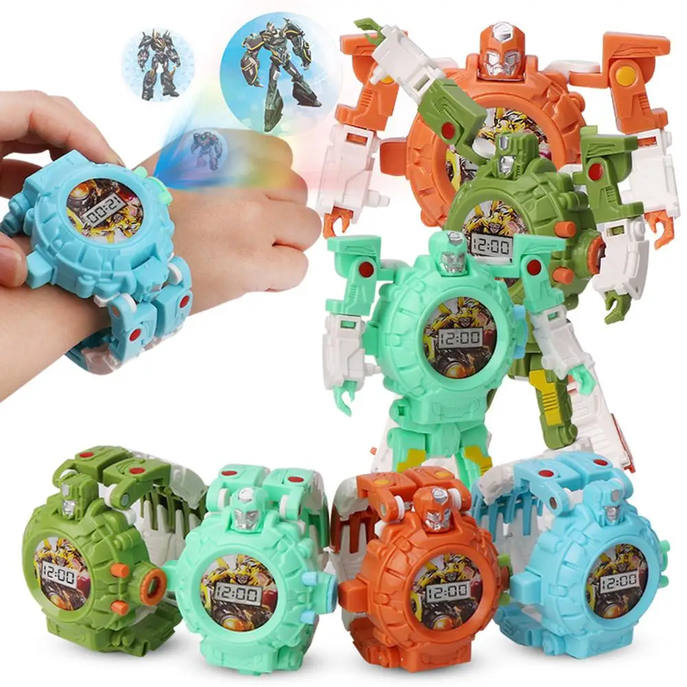 

LeadingStar Children Trasformation Wristwatch Toy Cartoon Projection Watches Kids Xmas Gifts Robot Transformation Toys D30