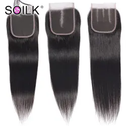 So Silk 100% бразильские человеческие волосы прямые 4*4 Кружева закрытие натуральный цвет завитые здоровые волосы Кружева Фронтальные закрытия