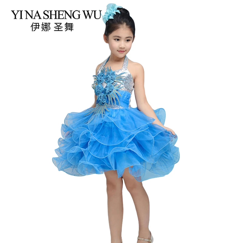 Jazz Dance Clothes Girls Dress Tutu Princess Dresses Children Sequin Performance Costume Modern Dance