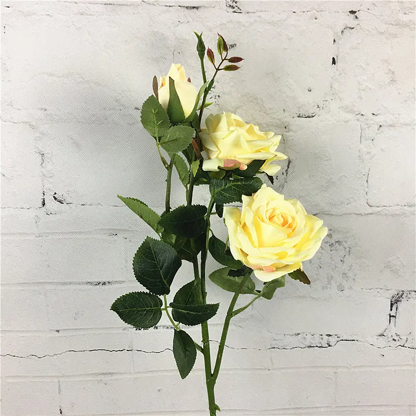 Роскошные розы, ветка, шелк, искусственный цветок, Флер, искусственный цветок, Флорес для дома, свадебное украшение, эвкалипт - Цвет: Yellow  Type A