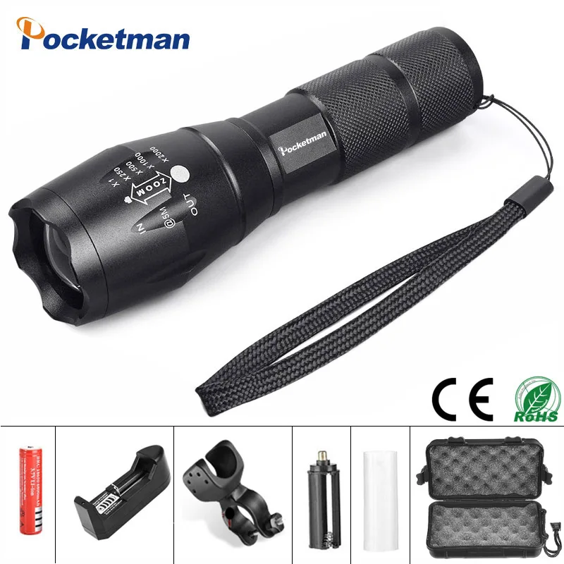 

8000 Lumens XML-T6/L2 LED Flashlight 5 Modes adjustable Ultra Bright Lanterna LED Torch 18650 Battery+Charger