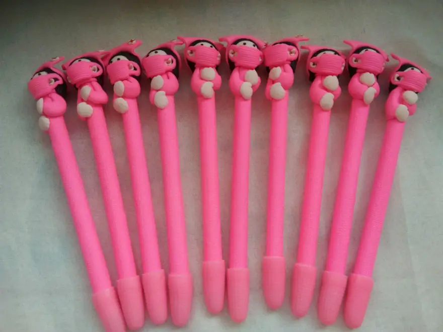 

New Arrival Polymer clay cartoon stationery children prizes can be printed LOGO polymer clay craft ball pen gift pen Stock