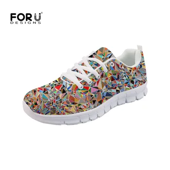

FORUDESIGNS Triangle Kaleidoscope Mandala Prints Casual Women Shoes Flats Comfortable Mesh Light Weight Female Sneakers Shoes