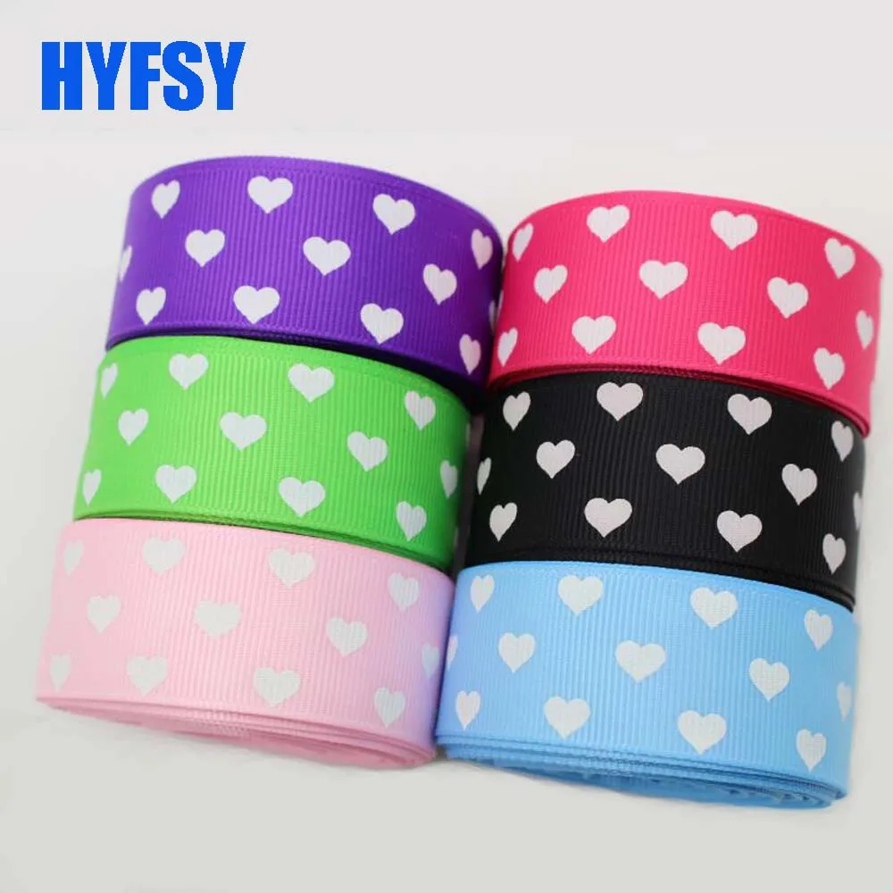 

New 1 '25mm heart cartoon ribbon 10 yards DIY handmade material hair bow wedding gift decoration. Grosgrain Valentine's Day