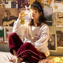 Весенние и зимние пижамы женские плотные милые теплые милые фланелевые бархатные домашние комплекты