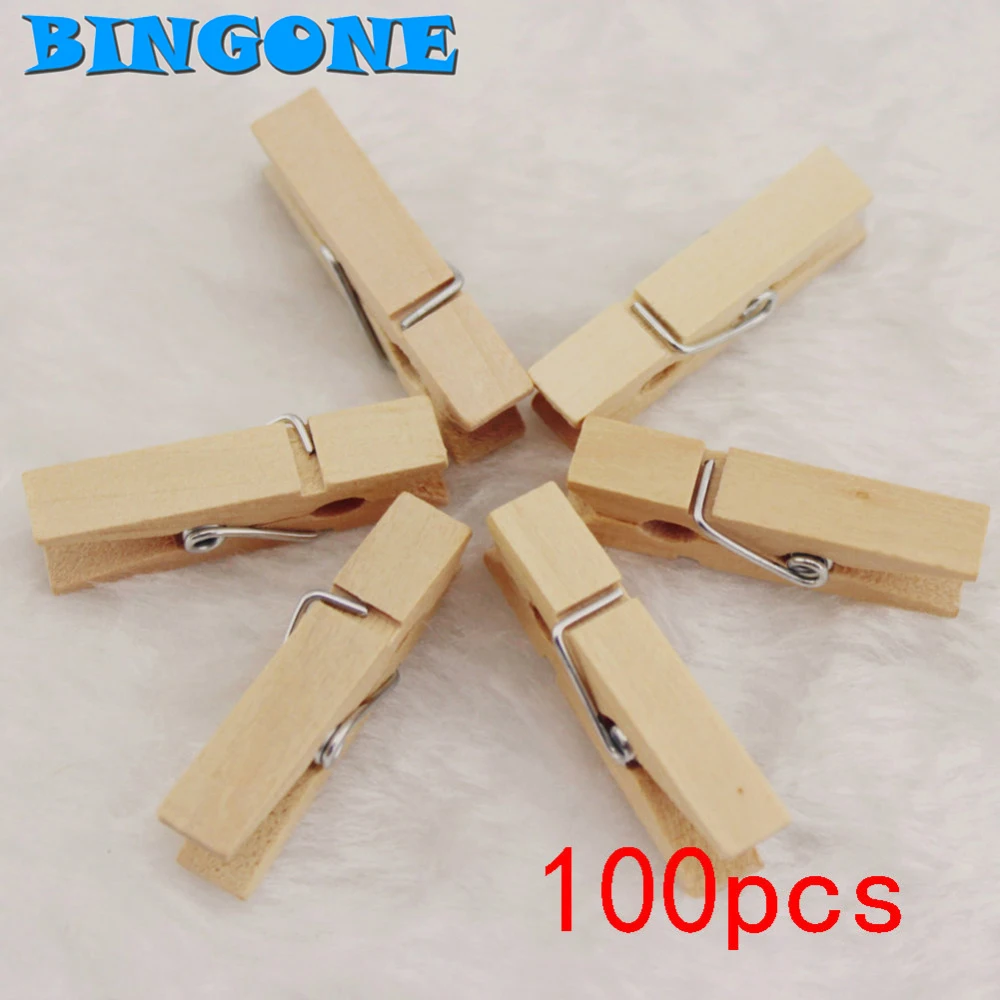 100PCS Retro Wooden Photo Clips Wood Pure Primary Color DIY Hanging