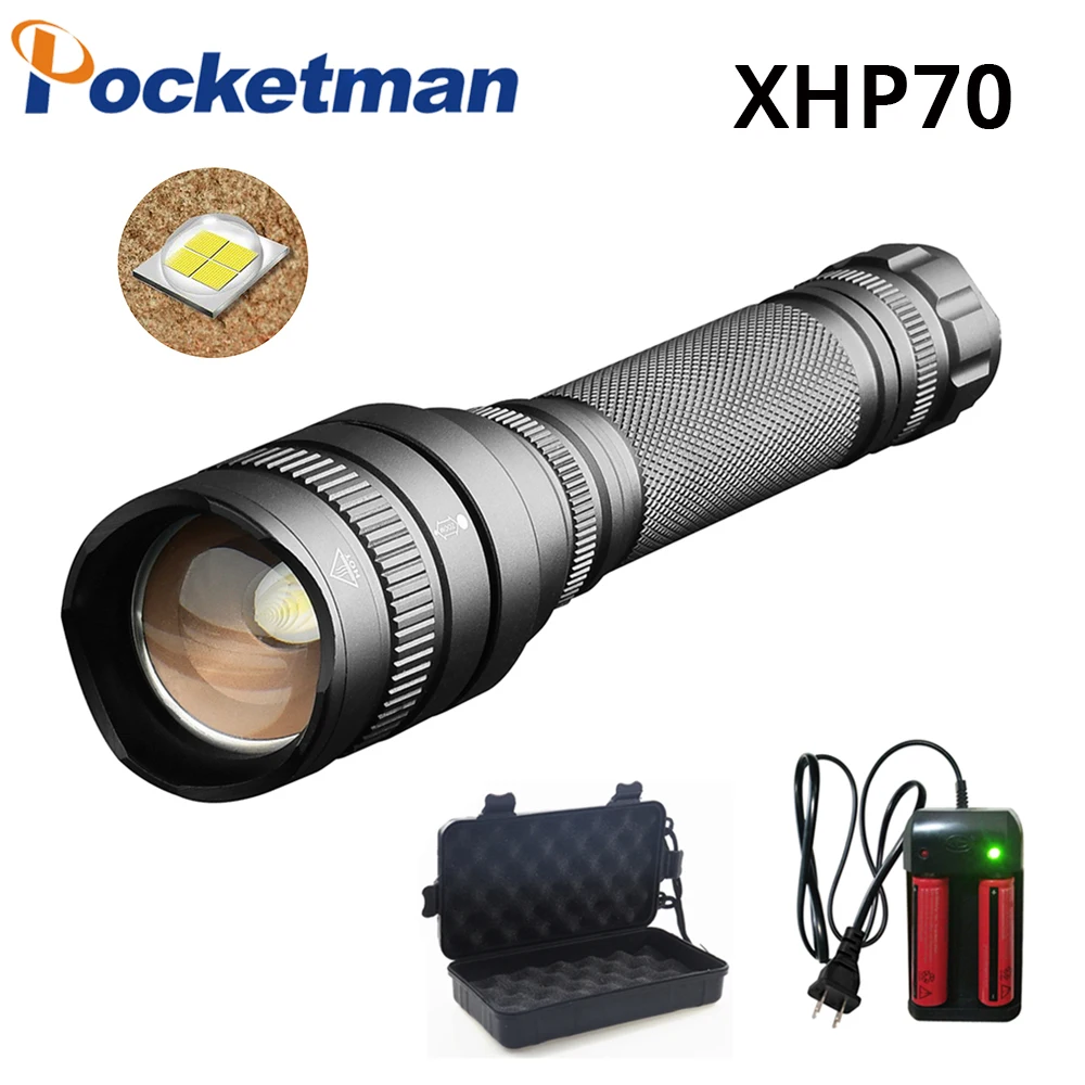 

35000lm XHP70 flashlight powerful Tactical LED flashlight torch zoom Lantern 5 modes lamp by 2*18650 battery NEW ARRIVAL