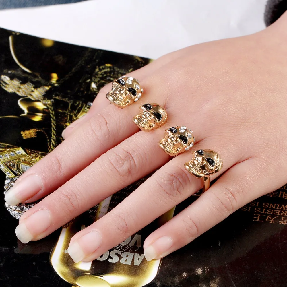 Панк Кристалл Rhinestone Скелет кольцо ладонь 3 Круги ссылка Модные украшения для Для