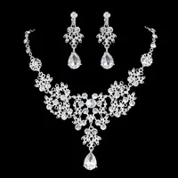 2015 New Sexy Crystal Silver Tiaras Plants Necklace With Clip Ear Drop Earring Bridal Accessories