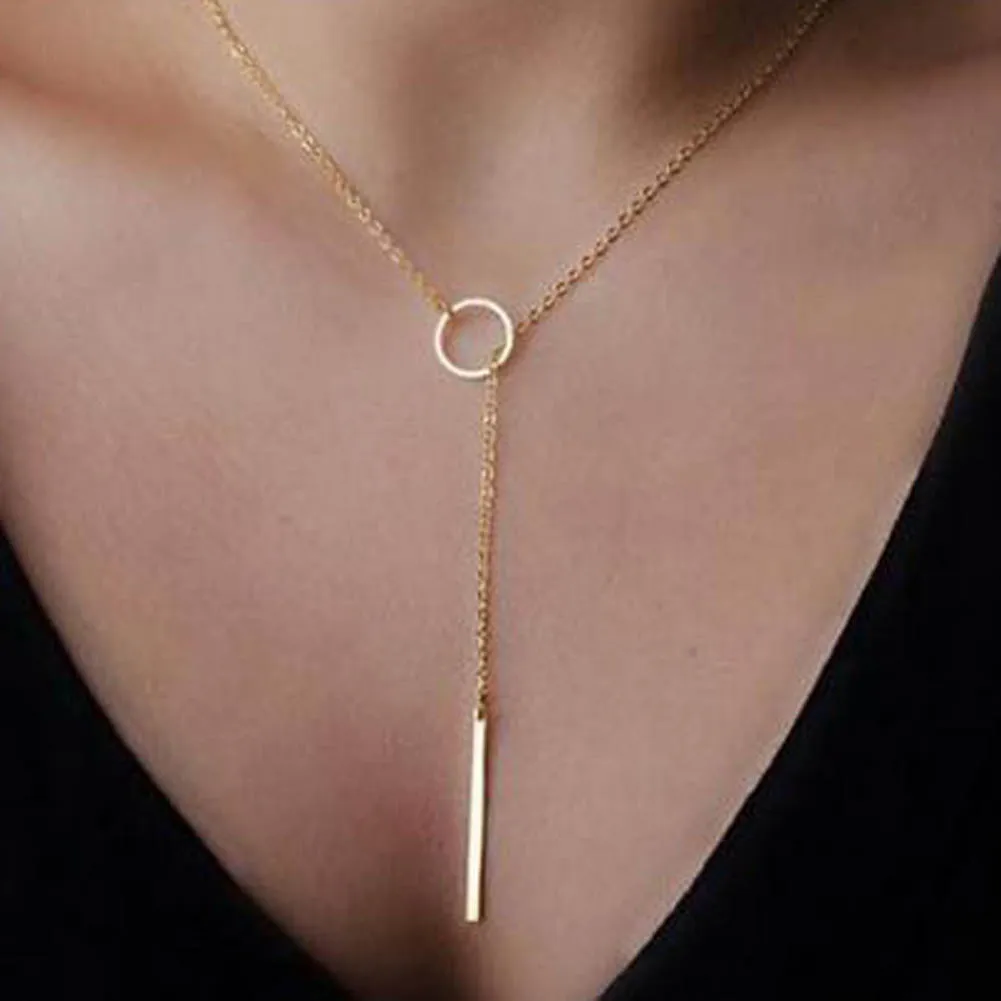 

Hot Selling Gold color Circle and Long Bar Pendants Necklaces For Women Jewelry Accessories