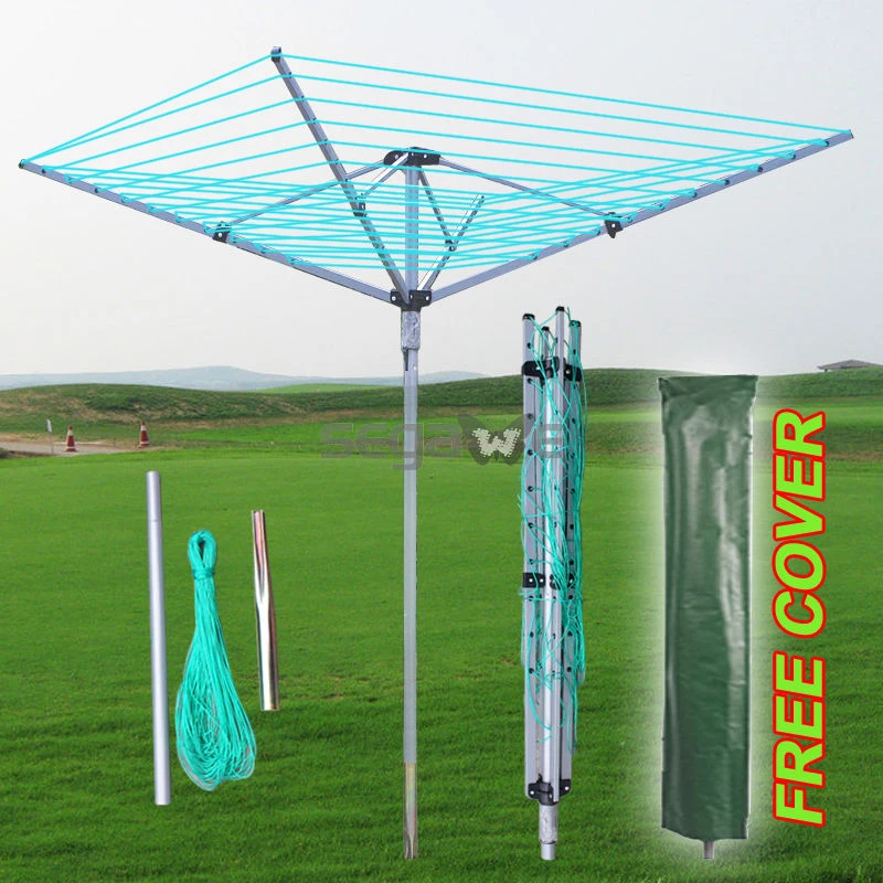 Details about / 4 Arms Steel Rotary Airer Clothes Dryer Laundry Washing Line With Socket /& Cover