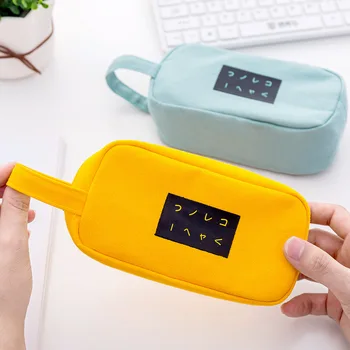 

Portable Canvas School Pencil Case Boys Girls Pen Bag Pencilcase Student Cute Stationery Box Pouch Green Yellow White Purple