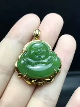 

Natural and Tian Biyu 18 karat gold inlaid with Maitreya diamond with pendant green Pendant
