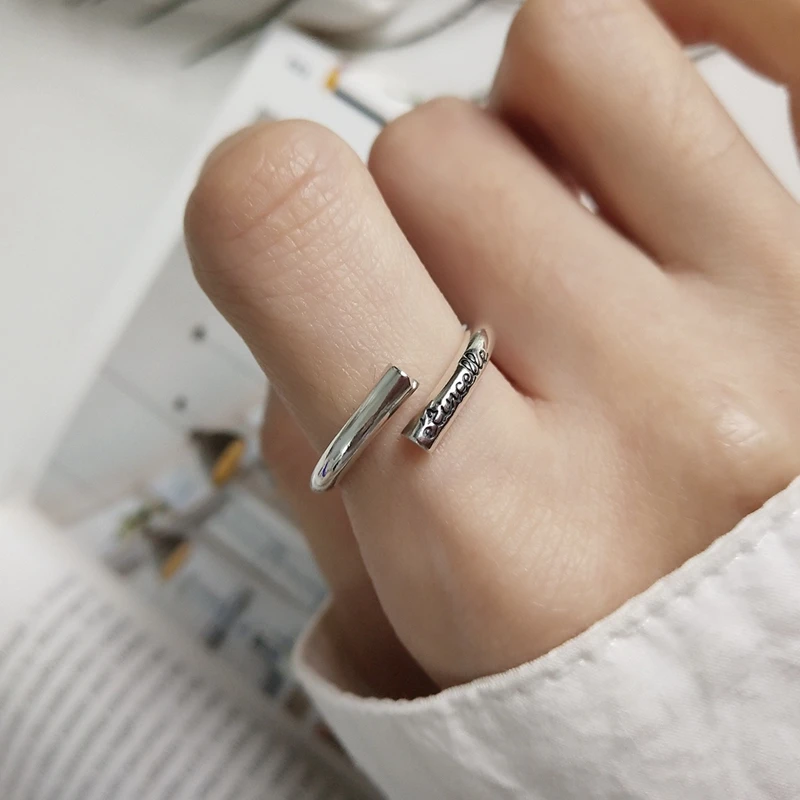 

LouLeur 925 sterling silver English letter rings silver elegant texture temperament Corea female rings fine friendship jewelry