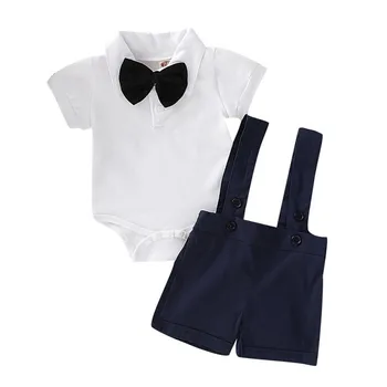 

2PCS Baby Infant Boys Short Sleeve Romper Clothes Toddler Pants Overall Set Outfits Dropshipping Baby Boys Gentleman's Clothes