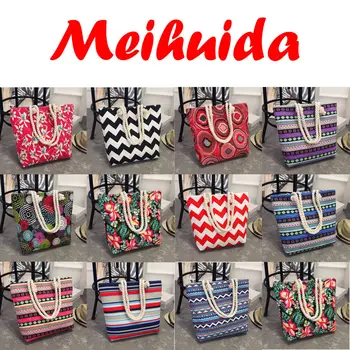 

2019 Newest Hot Women Canvas Handbag Shoulder Bags Ladies Girls Darting Holiday Beach Floral Handbags Boho Purse Casual Tote Bag
