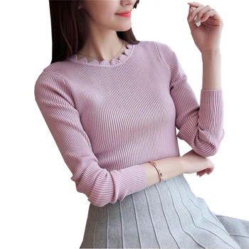 

2017 New Autumn Winter Pullovers Sweaters Women Wave Cut Neck Knitted Sueter Mujer Long Sleeve Fit Pull Femme Sweaters MA0054