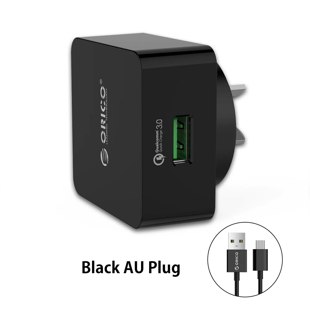 ORICO QC зарядное устройство для телефона Quick Charge 3,0 18 Вт Быстрое USB зарядное устройство для iPhone XS samsung S10+ Xiaomi huawei с бесплатным микро USB кабелем - Тип штекера: Black AU