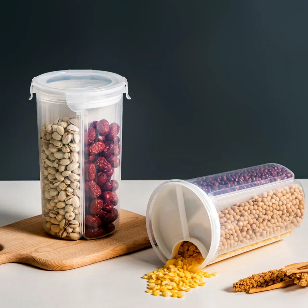 

Grain Storage Tank Transparent 4-grid Kitchen Plastic Sealed Can Cereal Crisper with Lid for Rice Oatmeal Dry Food